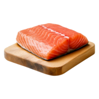 Fresh Raw Salmon Fillet on Wooden Cutting Board Ready for Cooking or Serving png