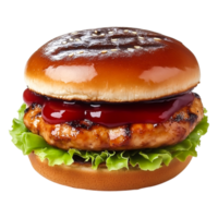 Juicy Grilled Chicken Burger with Fresh Lettuce and Tomato Ketchup png