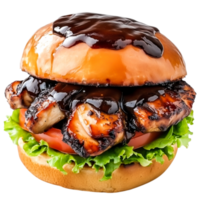 Grilled Chicken Burger with Barbecue Sauce and Fresh Vegetables png