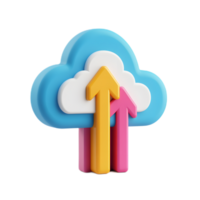 Colorful 3D Rendering of Cloud with Vibrant Upload Arrows Symbolizing Digital Growth Progress and Innovation png