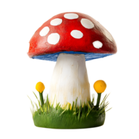 Colorful and Whimsical Forest Mushroom with Polka Dot Cap in a Lush Grass Setting png
