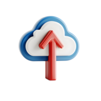 3D Rendering of Cloud Icon with Upward Pointing Red Arrows Depicting Digital Data Upload or Transfer png