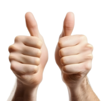 Closeup of two hands making a thumbs up gesture showing approval and success png