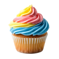 Colorful Cupcake with Piped Frosting on White Background png