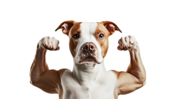 Muscular Dog Flexing Arms in Fighting Pose Showcasing Strength and Power png