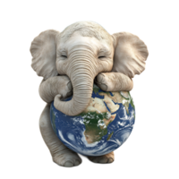 Elephant Embracing the Planet Earth in a Symbolic Gesture of Global Unity and Environmental Responsibility png