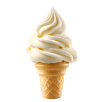 Creamy Soft Serve Ice Cream Swirled in a Golden Waffle Cone on White Background png