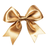 Elegant Golden Ribbon Bow Accessory with Shiny Metallic Texture and Curled Loops png