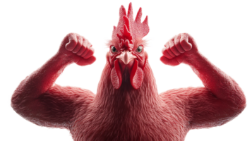 Fierce Rooster Fighter with Flexing Arms Displaying Physical Strength and Fighting Pose png