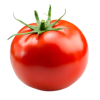 Ripe Red Tomato with Green Stem Closeup on White Background png