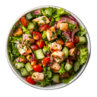Transparent Salad with Fresh Vegetables and Greens on White Plate or Bowl png