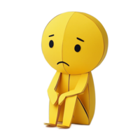 Sad Papercraft Character with Sullen Demeanor and Contemplative Pose in Minimalist 3D Rendering png