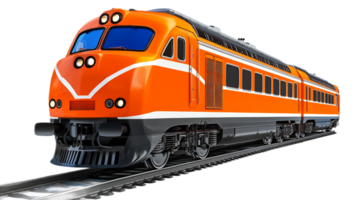 Sleek Orange High-Speed Train Locomotive Speeding on Railway Track png