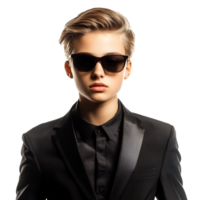 Stylish Professional Man in Formal Suit Wearing Sunglasses in Studio Setting png