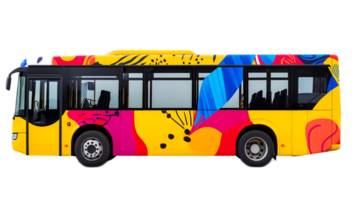 Vibrant Colorful Bus in Abstract Pattern Design for Public Transportation png
