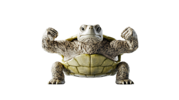 Forceful Turtle Flexing Its Powerful Limbs in Combative Pose on White Background png