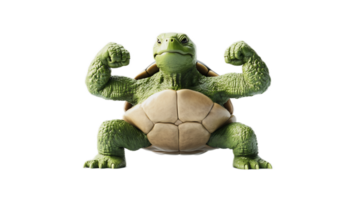 Muscular Turtle Flexing in Fighting Pose,Symbolizing Physical Strength and Power png