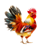 Vibrant Rooster with Colorful Feathers and Distinctive Features on White Background png
