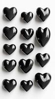 Decorative black heart shapes arranged in a grid pattern on a light background showcasing a modern aesthetic photo