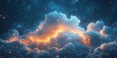 Colorful cloud formation illuminated by stars in the night sky, creating a dreamy landscape during late evening hours photo