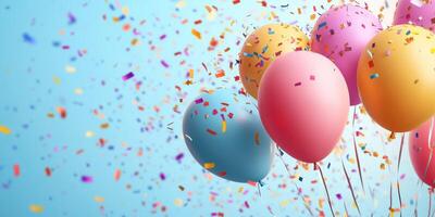 Colorful balloons with confetti create a festive atmosphere for celebration events photo