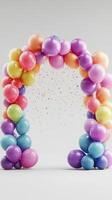 Colorful balloon arch with confetti for a festive celebration in a cheerful setting photo