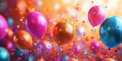 Colorful balloons and confetti create a festive atmosphere for celebration during a lively event photo