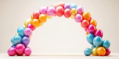 Colorful balloon arch decorated for a festive celebration indoors with bright hues and playful shapes photo