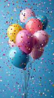 Balloons and confetti create a festive atmosphere for a joyful celebration during a party or special event photo
