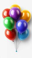 Colorful balloons in bright shades floating against a white background with a joyful essence suitable for celebrations photo