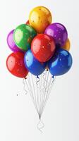 Colorful balloons filled with confetti float in the air against a light background photo
