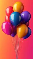 Colorful helium balloons floating against a vibrant gradient background for celebrations and events photo