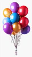 Colorful helium balloons floating together create a festive atmosphere for celebrations photo