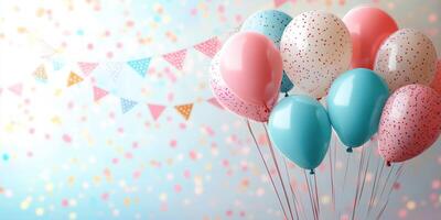 Colorful balloons and festive decorations create a joyful atmosphere for a celebration or party event photo