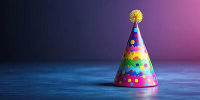 Colorful party hat stands out against a vibrant background in a festive atmosphere photo
