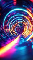 Vibrant light tunnel with swirling colors at night creating a mesmerizing visual journey photo