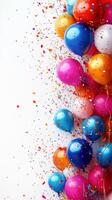 Colorful balloons and confetti create a festive atmosphere for celebrations and parties in a vibrant setting photo