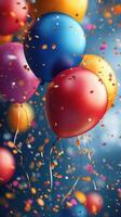 Colorful balloons and confetti create a festive atmosphere for a joyful celebration photo