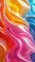 Colorful waves of liquid display intricate patterns in bright hues of pink, orange, yellow, and blue photo