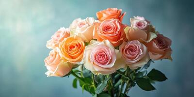 Brightly colored roses arranged elegantly in a bouquet on a soft background photo