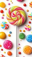 Colorful assortment of lollipops and candy on a bright background showcasing sweet treats and delightful designs photo