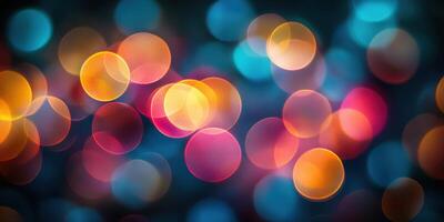 Colorful bokeh lights create a vibrant atmosphere in a nighttime setting with blurred details photo