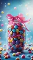 Brightly colored candy jar filled with vibrant treats for a festive celebration or event photo