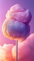 Colorful cotton candy stands against a vibrant sunset background creating a dreamy atmosphere photo