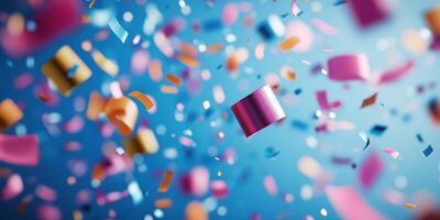 Colorful confetti cascading through the air during a vibrant celebration at a party venue photo