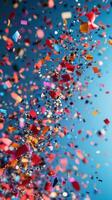 Colorful confetti bursts in a dramatic display during celebration or party atmosphere photo