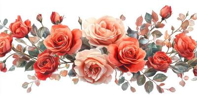Colorful arrangement of roses with varying shades and greenery in a floral design photo