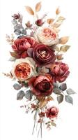 Beautiful and vibrant arrangement of roses and foliage in warm colors showcasing elegant floral artistry photo