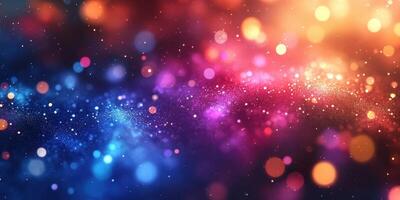Colorful abstract light patterns create a vibrant atmosphere, resembling a cosmic or festive celebration photo