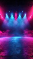 Colorful stage lights illuminate an empty performance space in a vibrant atmosphere photo
